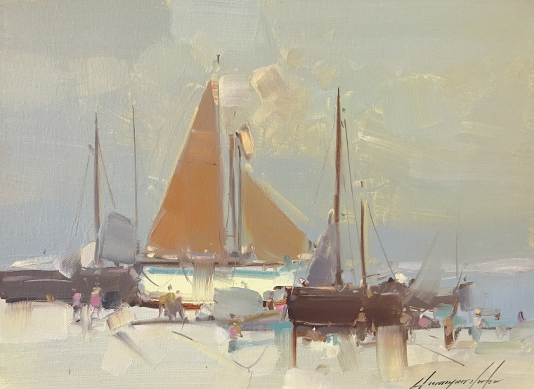 Harbor, Original oil Painting, Handmade artwork, One of a Kind       